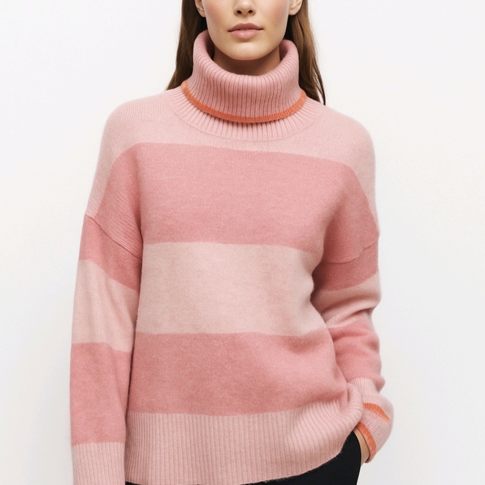 J.Crew Sweater Pink Stripe Wool Blend Long Sleeve Turtleneck Size XS War…
